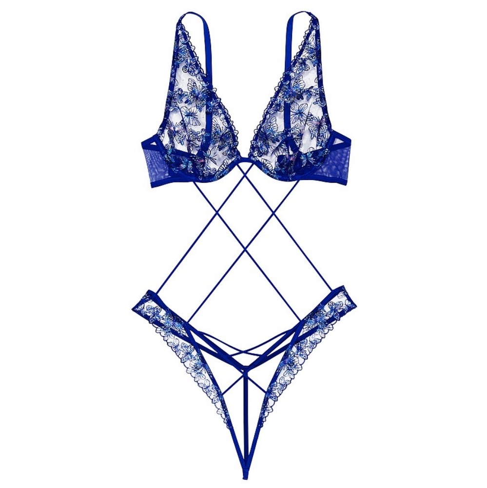 Victoria's Secret Blue Strappy Butterfly Teddy Small